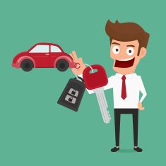 Businessman holding the key ring Car rental or sale concept