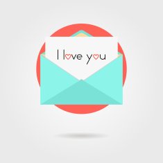 open letter and i love you inscription on red circle