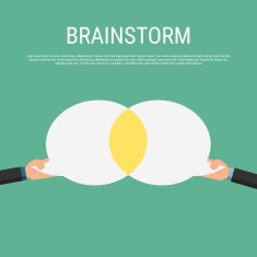 Businessman brainstorming and get best idea in speech bubbles