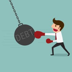 Businessman punch big pendulum debt