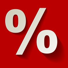 Percent white paper on a red background