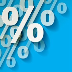 Percents white paper in the corner on a blue background