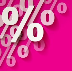 Percents white paper in the corner on a pink background