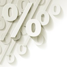 Percents white paper in the corner on a background