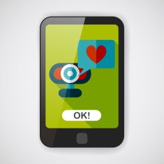 Valentine's Day webcame love message flat icon with long shadow