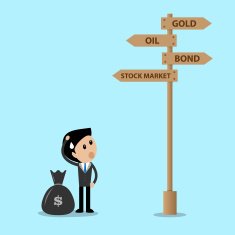 investment decision concept businessman with money bag standing