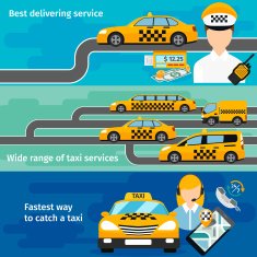 Taxi service banner horizontal set Urban transportation