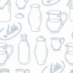Outline seamless pattern with milk objects