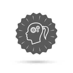 Head with gears sign icon Female woman head