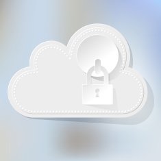 White Cloud with white padlock on a bokeh fog background