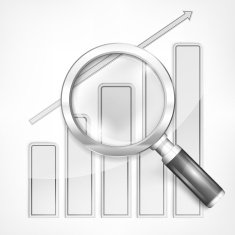 Magnifying glass and chart on white