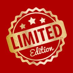 Limited Edition rubber stamp gold on red background