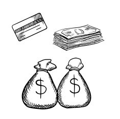 Credit card dollar bills and money bags