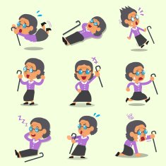 Cartoon an old woman character poses