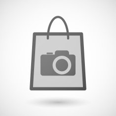 Shopping bag icon with a photo camera