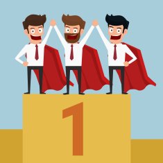 Superheros business team have to success Standing on the winning podium