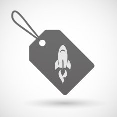 Shopping label icon with a rocket