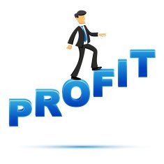 businessman climbing on profit text