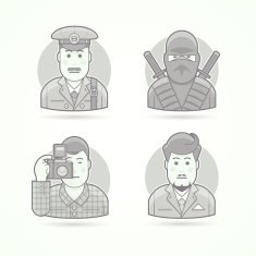 Postman ninja warrior photographer suitman icons Character person illustrations