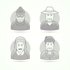 Thief farmer judge businessman icons Character person illustrations
