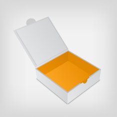 Open packaging box mockup Gray square and orange inside