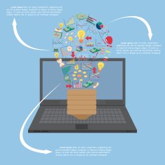 Creative light bulb on laptop with business finance chart