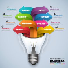 Abstract 3D digital business light bulb Infographic