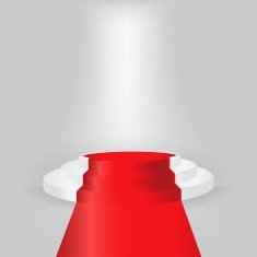 White stage podium with red carpet on white background