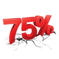 75 percent discount breaks ground on white background