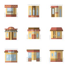 Flat color vector icons for building facade