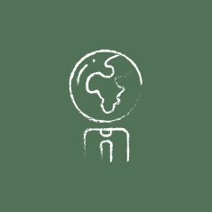 Human with globe head icon drawn in chalk