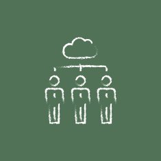 Three businessmen under the cloud icon drawn in chalk