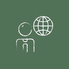 Businessman with globe icon drawn in chalk