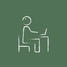 Businessman working at his laptop icon drawn in chalk