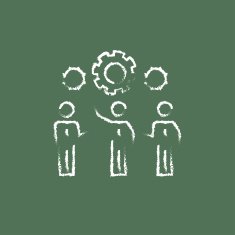 Businessmen under the gears icon drawn in chalk