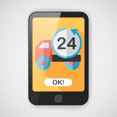 24 hours shopping freight transport flat icon with long shadow N3