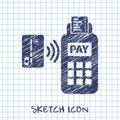 Card paying wirelessly over POS terminal Vector icon N4
