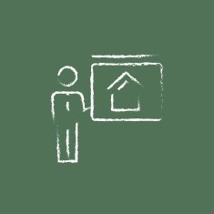 Real estate agent showing the house icon drawn in chalk