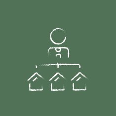 Real estate agent with three houses icon drawn in chalk