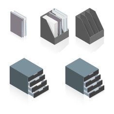 Folders and storage boxes detailed isometric set