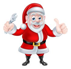 Cartoon Santa Thumbs Up and Holding Wrench Spanner