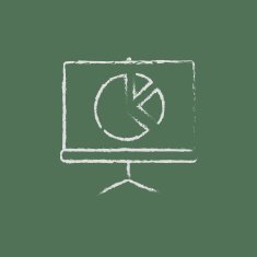 Roller screen with the pie chart icon drawn in chalk