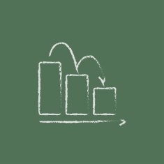 Bar chart down icon drawn in chalk
