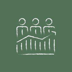 Businessmen standing on profit graph icon drawn in chalk