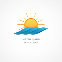 Abstract water waves and sun logo template