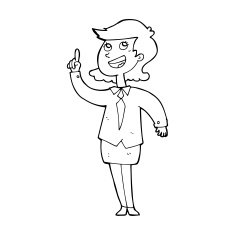 line drawing cartoon businesswoman with idea