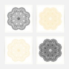 Hand drawn outline round ornament Set of cards template with