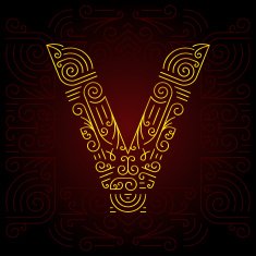 Vector Gold Mono Line style Geometric Font Letter V