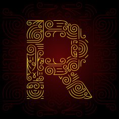 Vector Gold Mono Line style Geometric Font Letter R