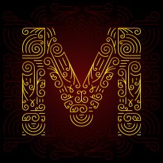 Vector Gold Mono Line style Geometric Font Letter M